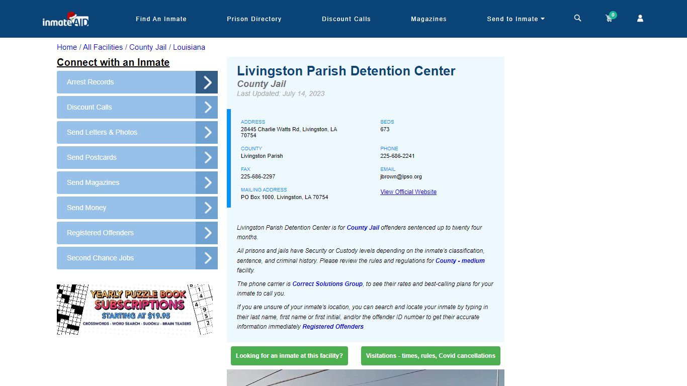 Livingston Parish Detention Center - Inmate Locator - Livingston, LA