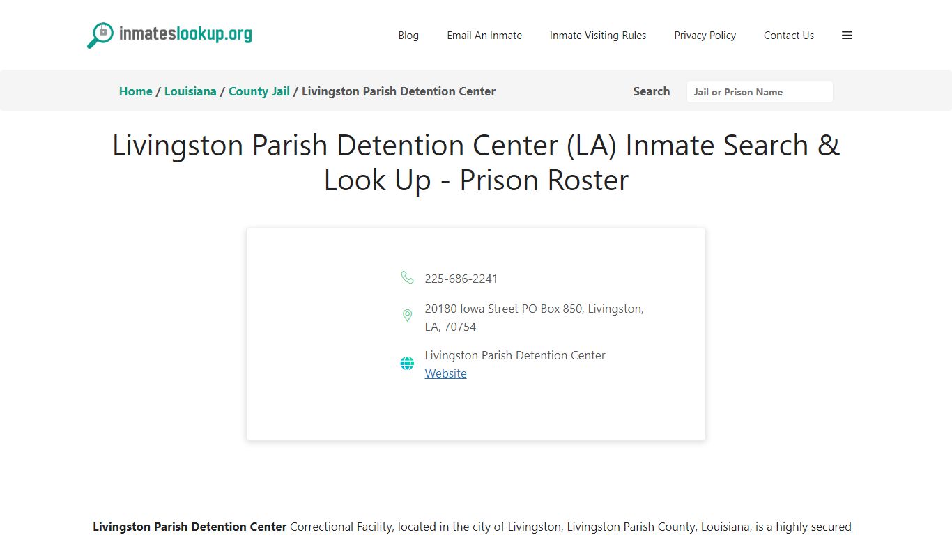 Livingston Parish Detention Center (LA) Inmate Search & Look Up ...